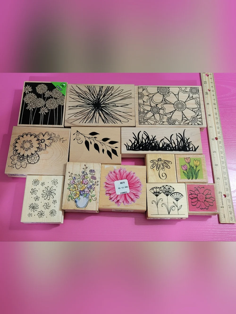 Wooden Rubber Stamp Bundle.  Floral Theme.  Set Of 13.  (0728)